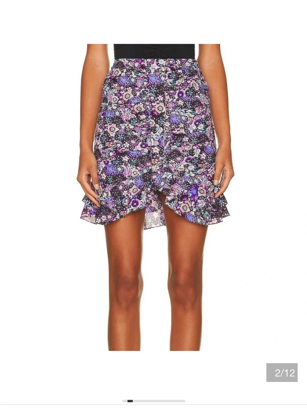 Isabel Marant Purple Floral Asymmetrical Ruffle Mini Skirt sz EU 40